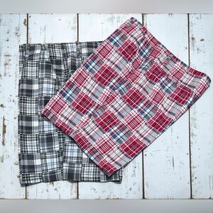 2 Pair Patchwork Madras Bermuda Shorts 46 Coastal Preppy Old Money Golf Lot of 2